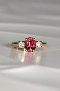 strong pink tourmaline and diamond yellow gold ring by Scottish jewellery designer Christine Sadler
