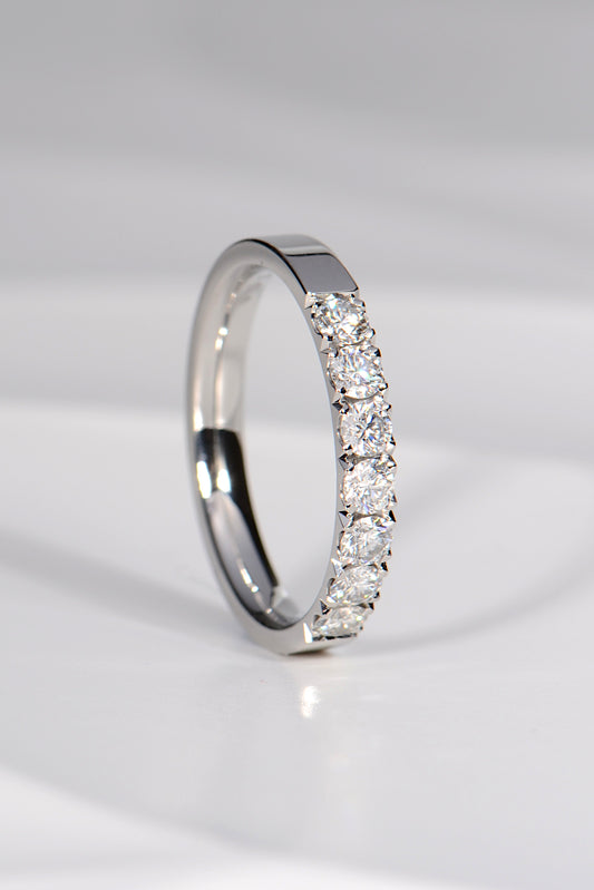 high quality handmade platinum and diamond ring that could be a wedding or eternity ring for a woman or a man