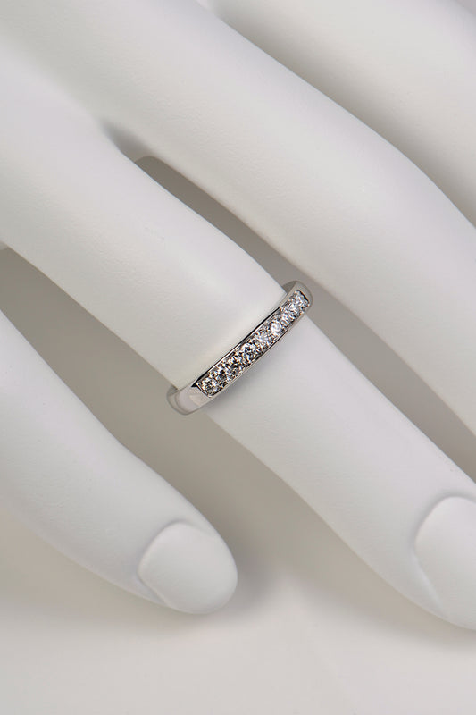 narrow platinum diamond wedding or eternity ring, handmade in the UK