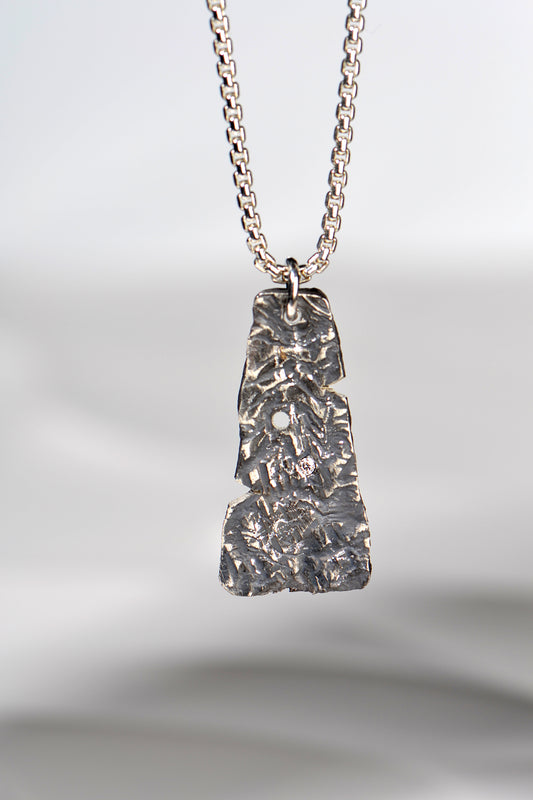 modern oxidised textured necklace with a diamond by Scottish jewellery designer Christine Sadler. This is part of her Hero collection of jewellery.