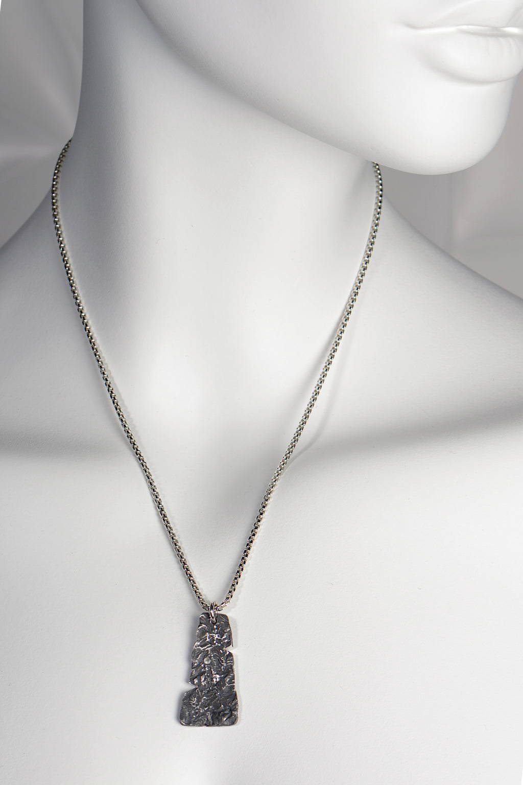 modern black textured silver necklace set with a diamond handmade by Christine Sadler from her Hero collection