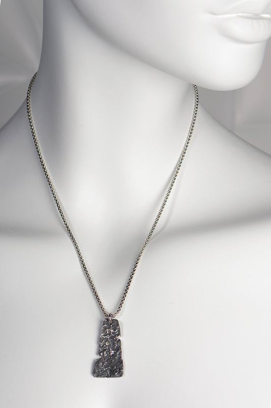 modern black textured silver necklace set with a diamond handmade by Christine Sadler from her Hero collection