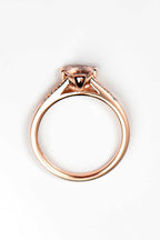 Sailing Stones morganite trillion cut morganite rose gold ring with diamonds by contemporary jewellery designer Christine Sadler