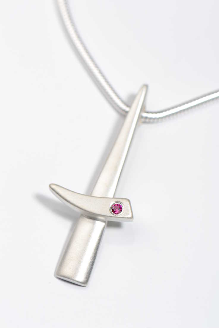 modern silver ruby pendant by Scottish jewellery designer Christine Sadler 