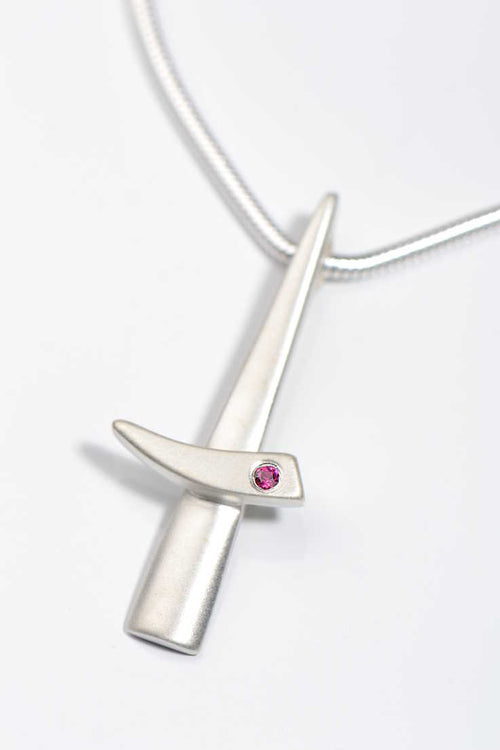 modern silver ruby pendant by Scottish jewellery designer Christine Sadler 