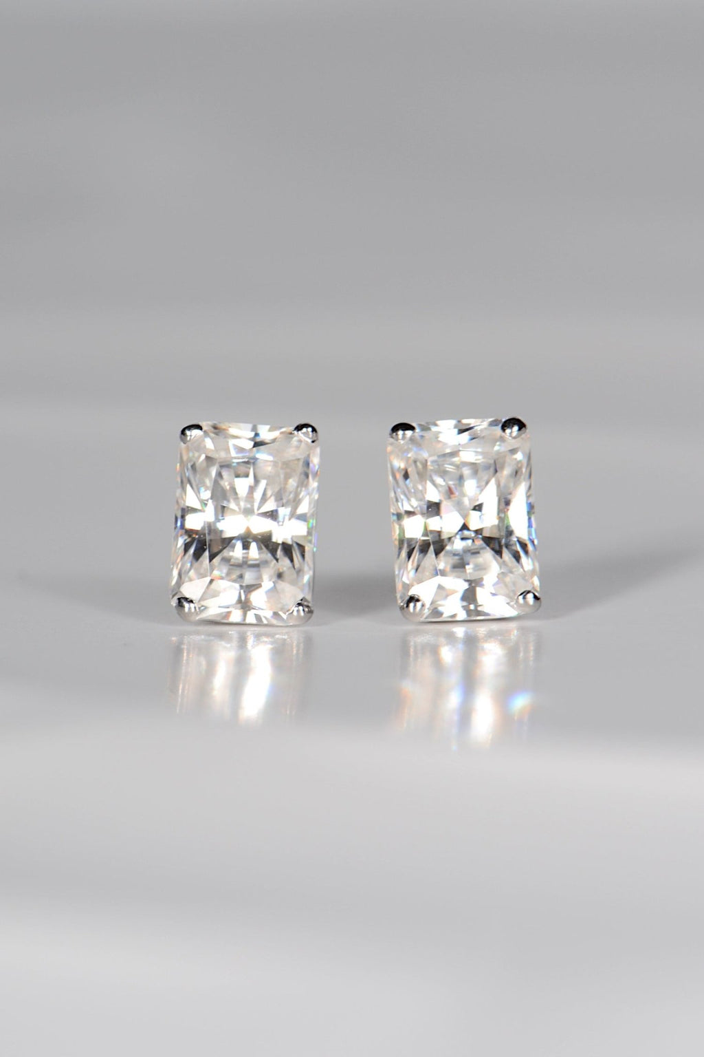 Radiant cut moissanite white gold earrings - Christine Sadler