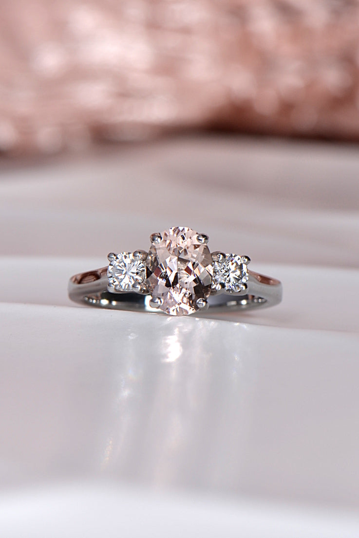 Oval morganite and diamond ring