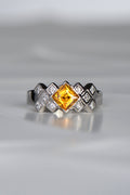Unique Scottish Tartan diamond ring with centre orange sapphire by jewellery designer Christine Sadler