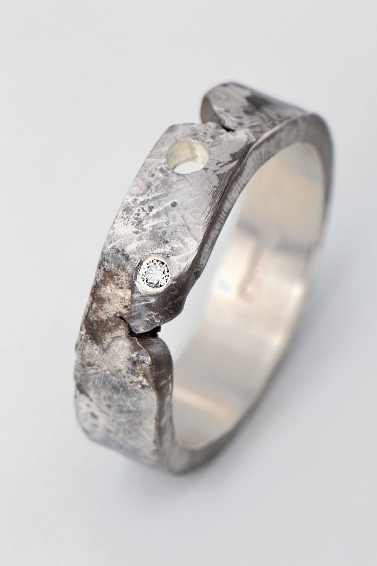 Silver oxidised ring with a diamond from British jewellery designer Christine Sadler's Hero collection