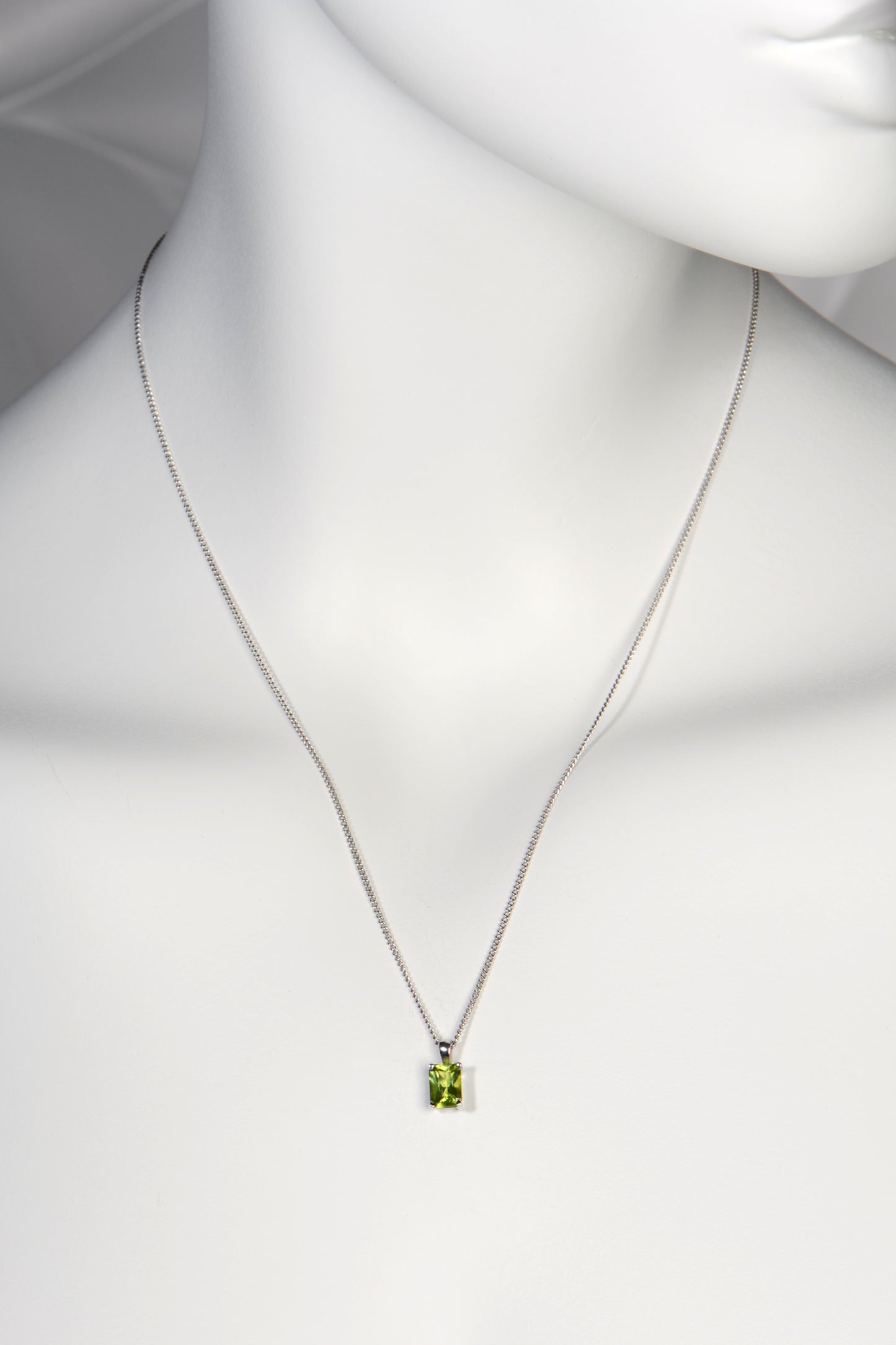 Radiant cut white gold peridot necklace
