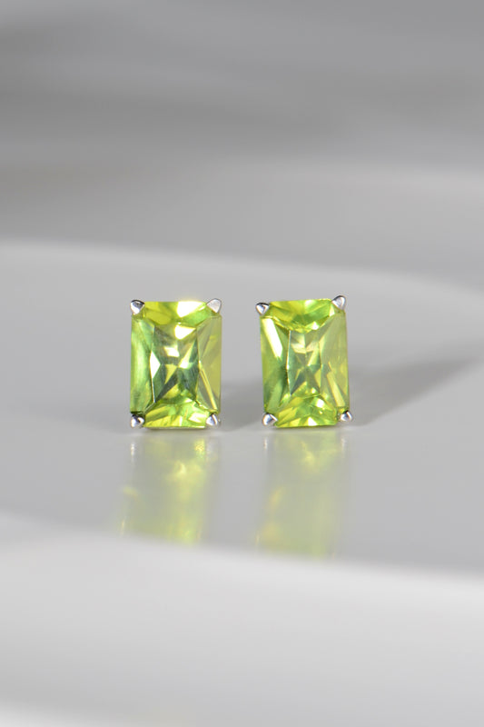 Radiant cut white gold peridot earrings