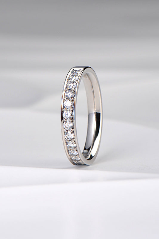 modern handmade diamond platinum wedding ring that can also be an eternity ring