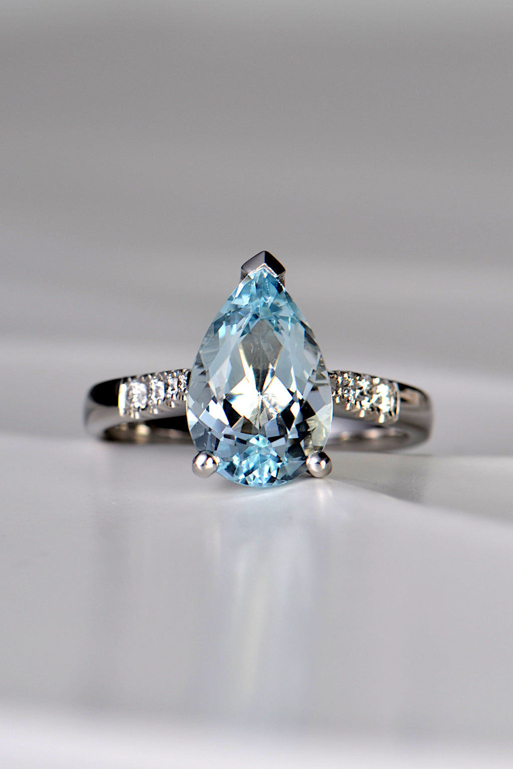 Aquamarine pear cut diamond platinum ring - Engagement Ring Christine Sadler