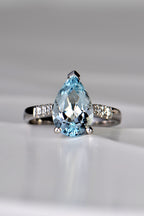 Aquamarine pear cut diamond platinum ring - Engagement Ring Christine Sadler