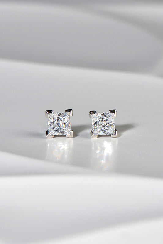 Silver Princess Cut Stud Earrings