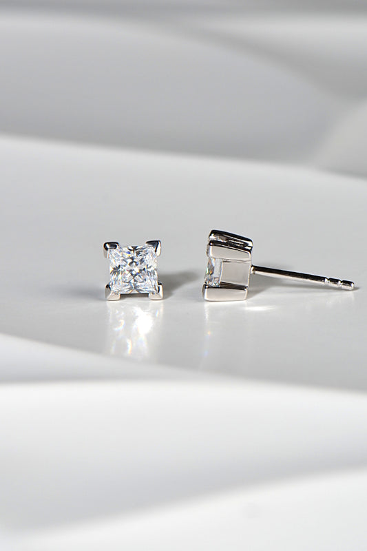 Silver Princess Cut Stud Earrings