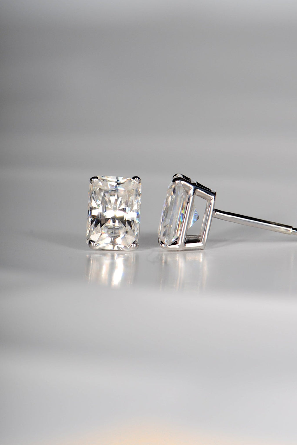 Radiant cut moissanite white gold earrings - Christine Sadler