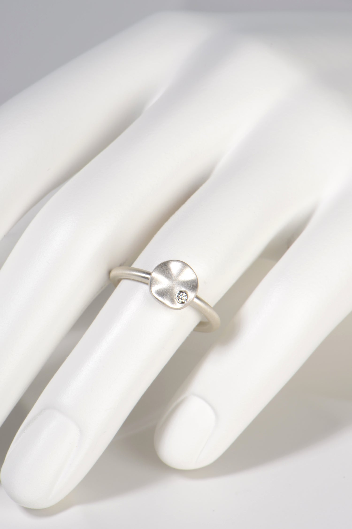 Small Diamond Rings Silver Ripple petite silver diamond ring
