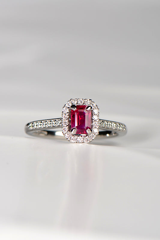 Ruby and diamond platinum ring