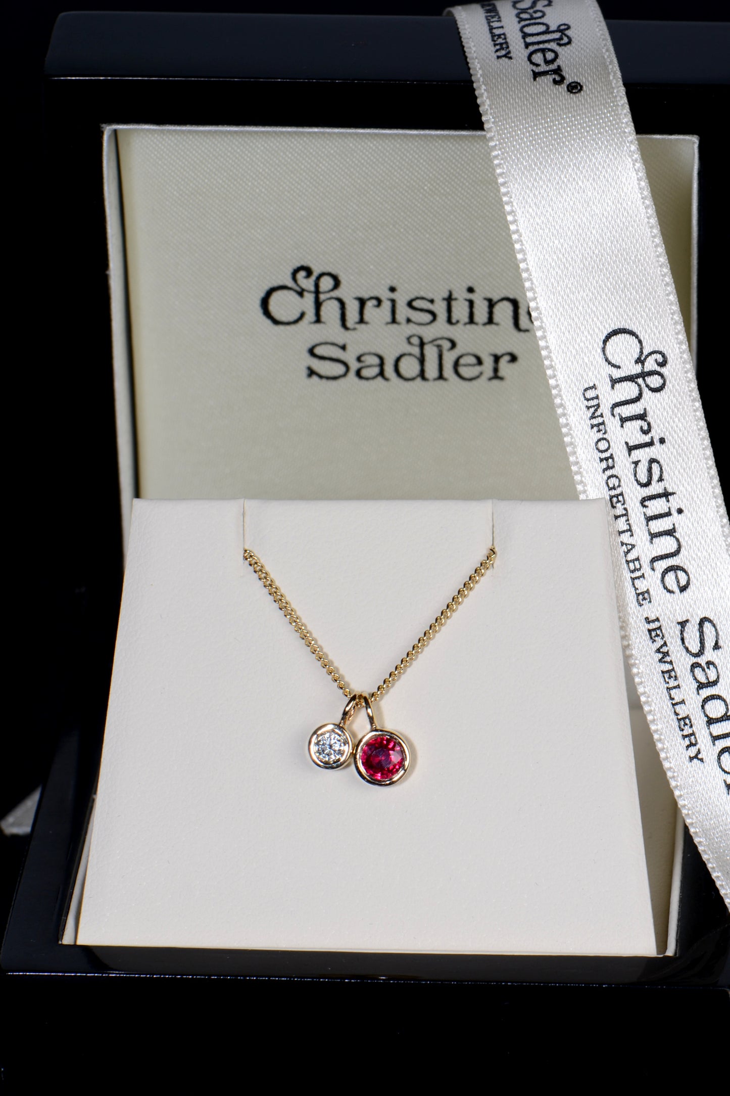 Ruby and diamond gold Cairn necklace