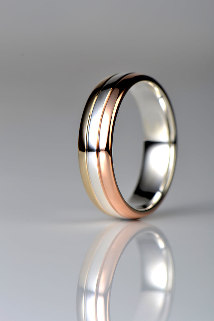 three colour designer wedding ring that can be customised
