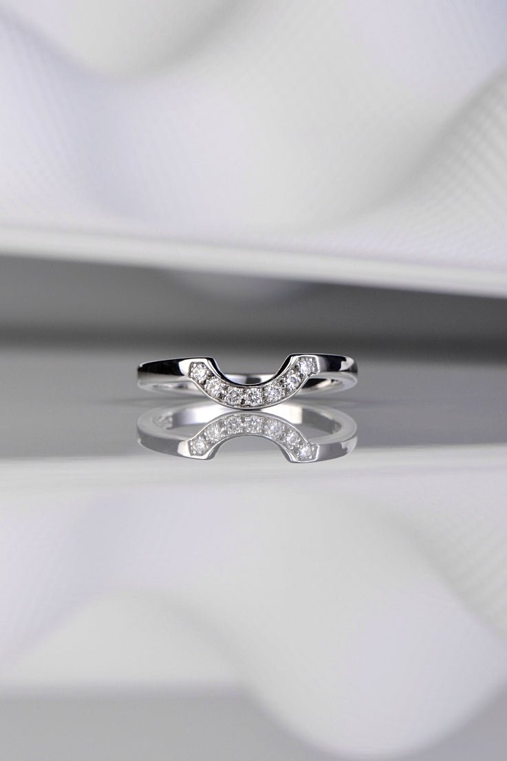 Shaped wedding ring with diamonds in 18ct white gold to fit halo ring - Wedding Ring Christine Sadler