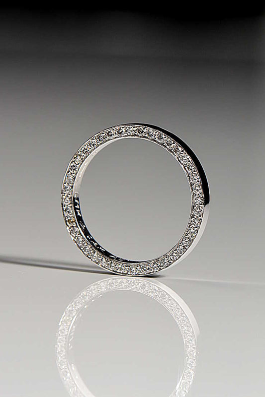 Contemporary diamond set wedding ring with diamonds on the side- Unforgettable Jewellery