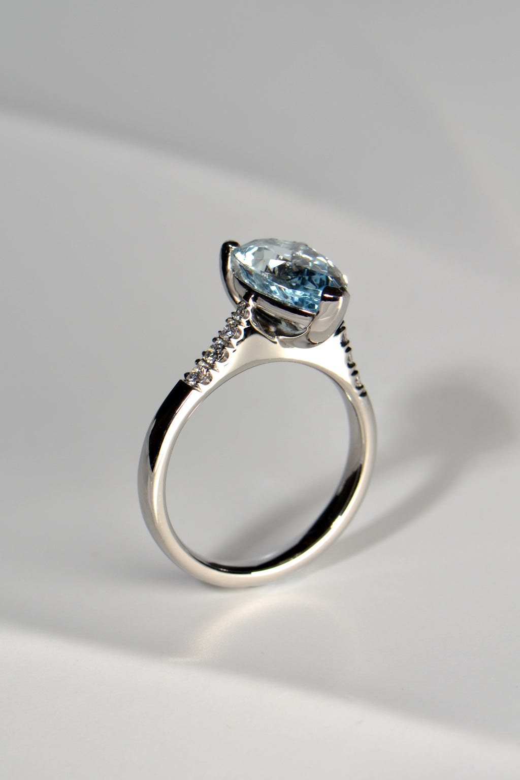 Aquamarine pear cut diamond platinum ring - Engagement Ring Christine Sadler