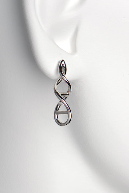 unusual silver drop earrings inspired by DNA double helix exclusively available from jewellery designer Christine Sadler who is based in Ayr Scotland. The perfect gift for a family member or biologist.