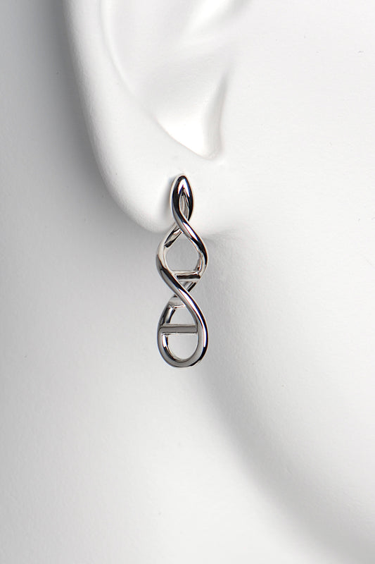 unusual silver drop earrings inspired by DNA double helix exclusively available from jewellery designer Christine Sadler who is based in Ayr Scotland. The perfect gift for a family member or biologist.