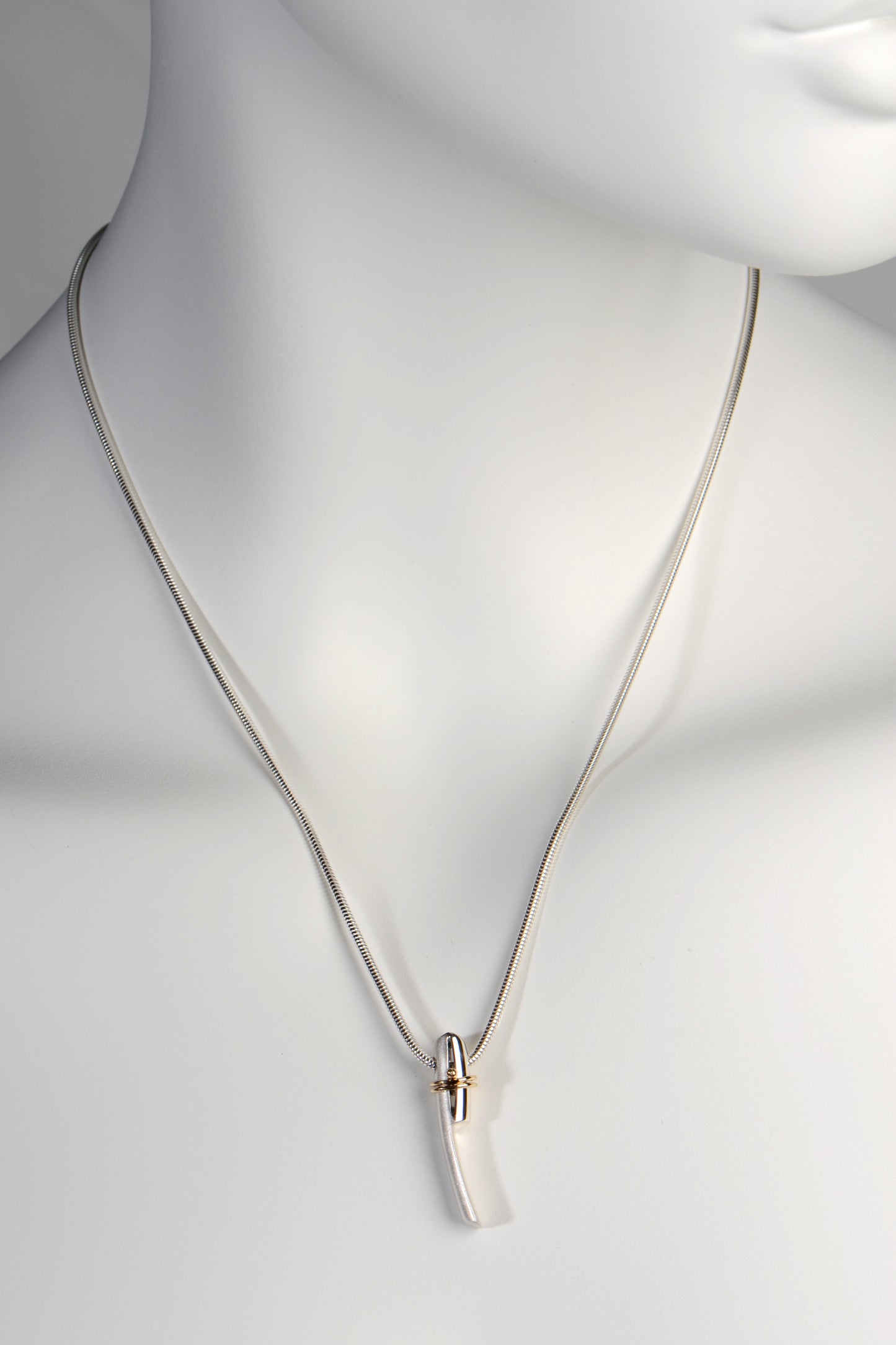 two tone handmade designer silver and gold pendant on 45cm long silver chain