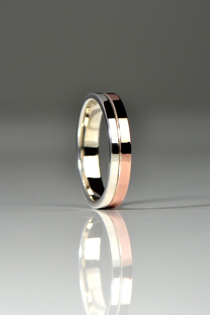 Modern Silver & Rose Gold Wedding Ring - Wedding RingChristine Sadler Unforgettable Jewellery