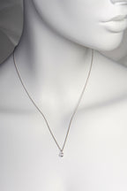 delicate lab diamond 9ct white gold necklace on white mannequin to show size and scale - Christine Sadler