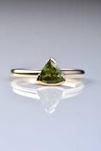 Sailing Stones peridot trillion ring in 9ct yellow gold - Modern protection ring Christine Sadler