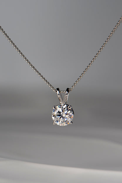 One carat moissanite necklace in 9ct white gold. Affordable, beautiful and made in the UK