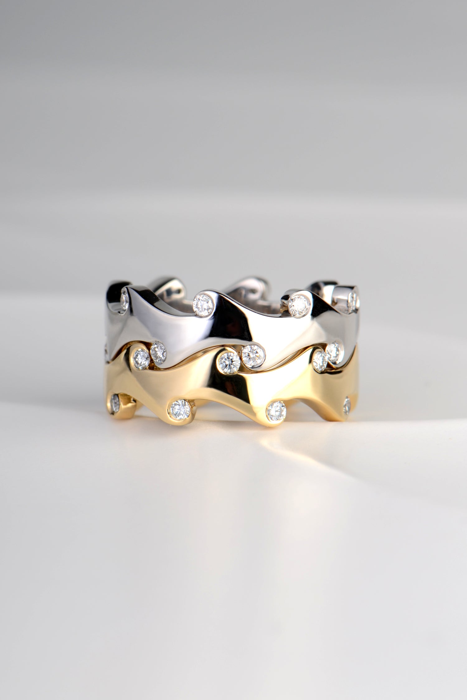 Modern stacking diamond and 18ct gold diamond rings that are special and different from British jewellery designer Christine Sadler