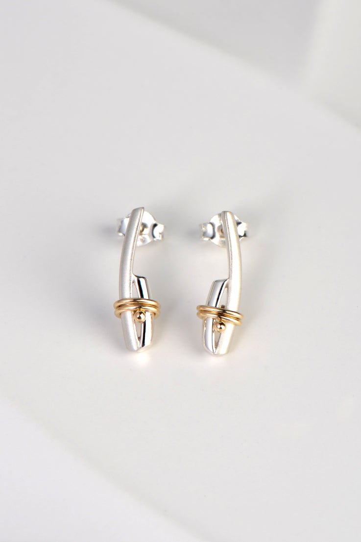 handmade silver and yellow gold earrings jewellery designer Christine Sadler