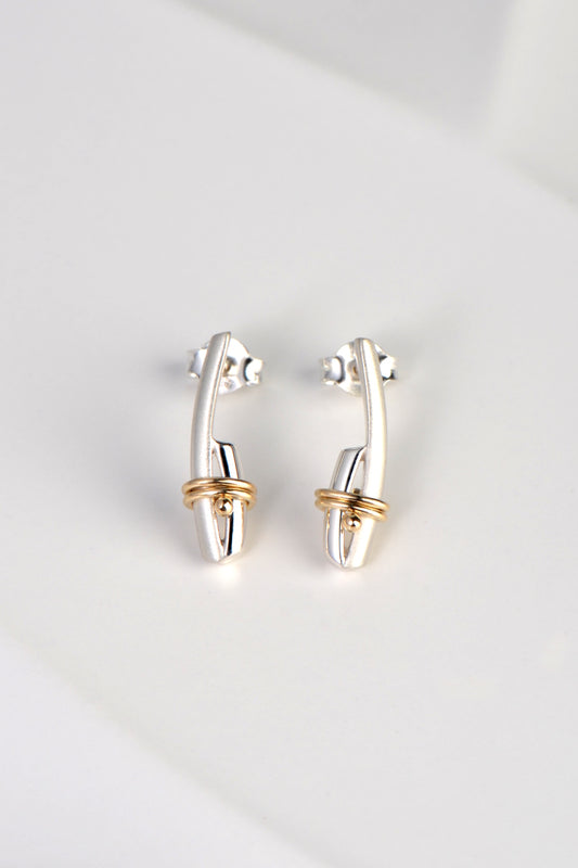 handmade silver and yellow gold earrings jewellery designer Christine Sadler