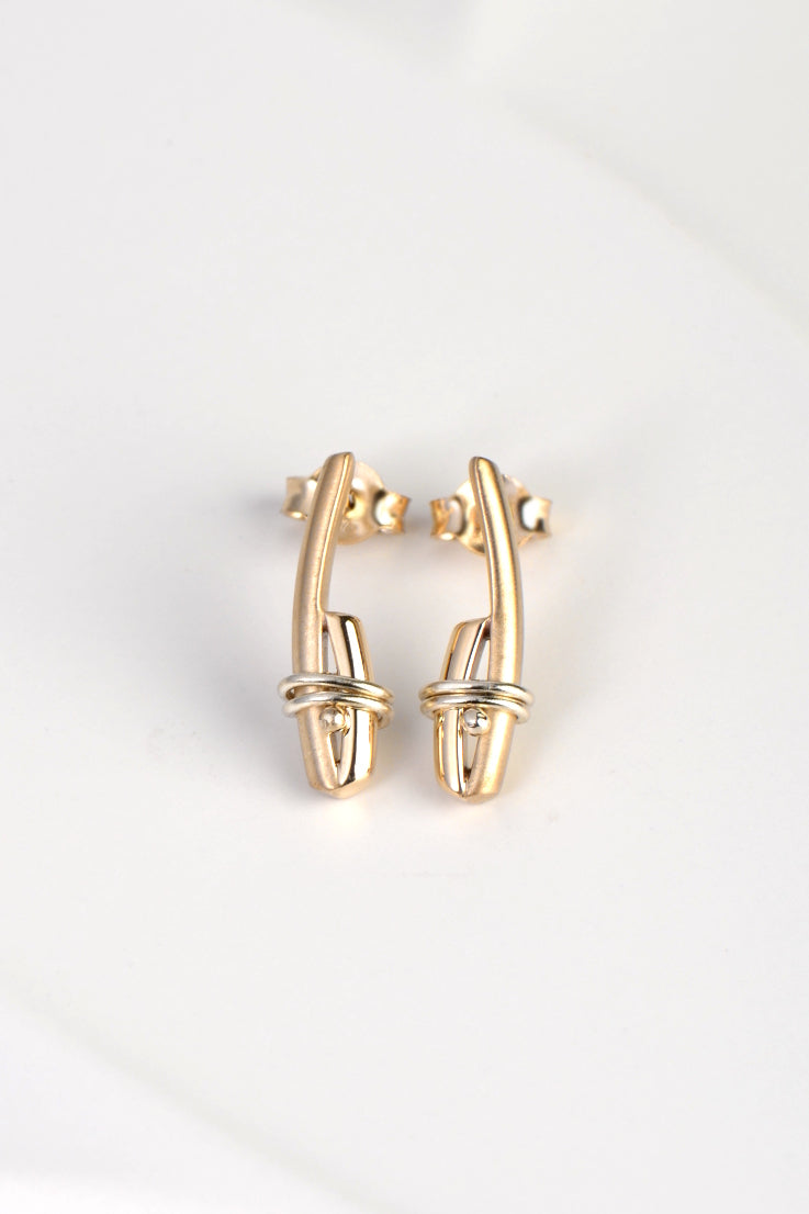 contemporary gold earrings matt and polished by uk jewellery designer Christine Sadler