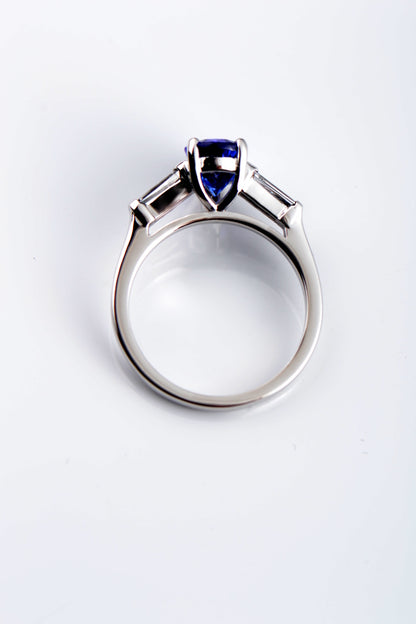 high set tanzanite and diamond designer engagement ring by UK jewellery designer Christine Sadler