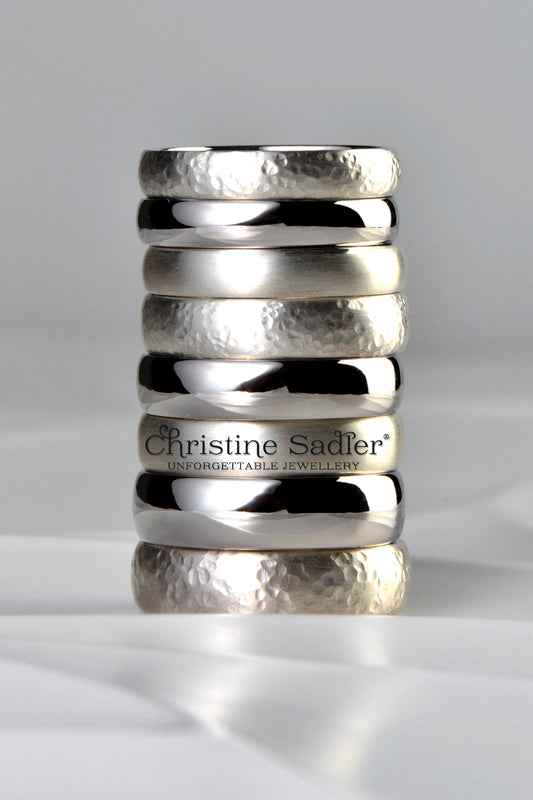 wedding rings that can be personalised with different textures in different widths, made in the uk - Christine Sadler