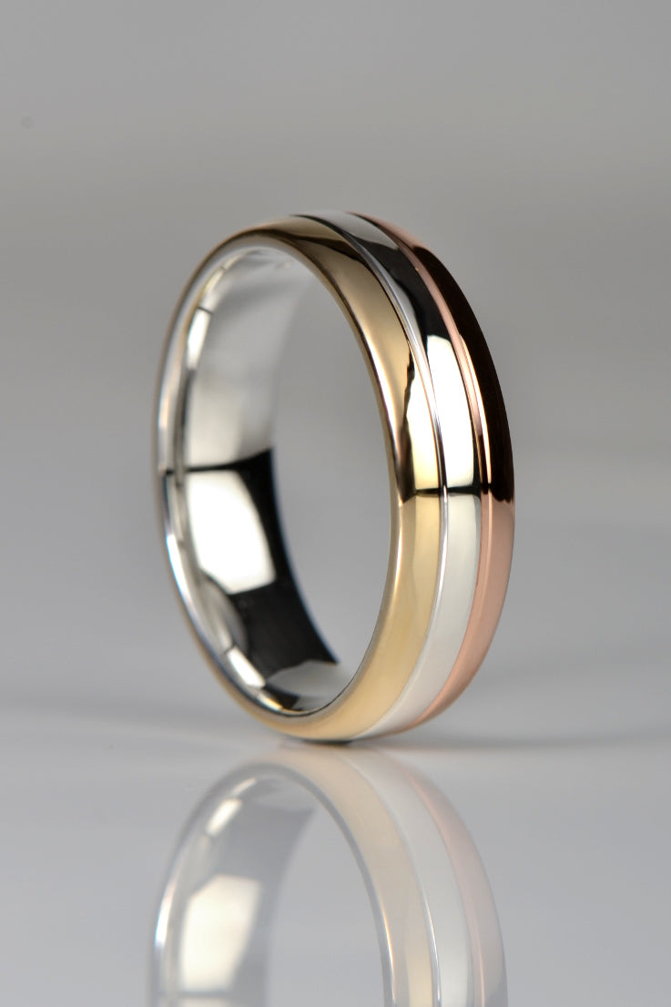 Modern silver and gold wedding ring that is affordable and different
