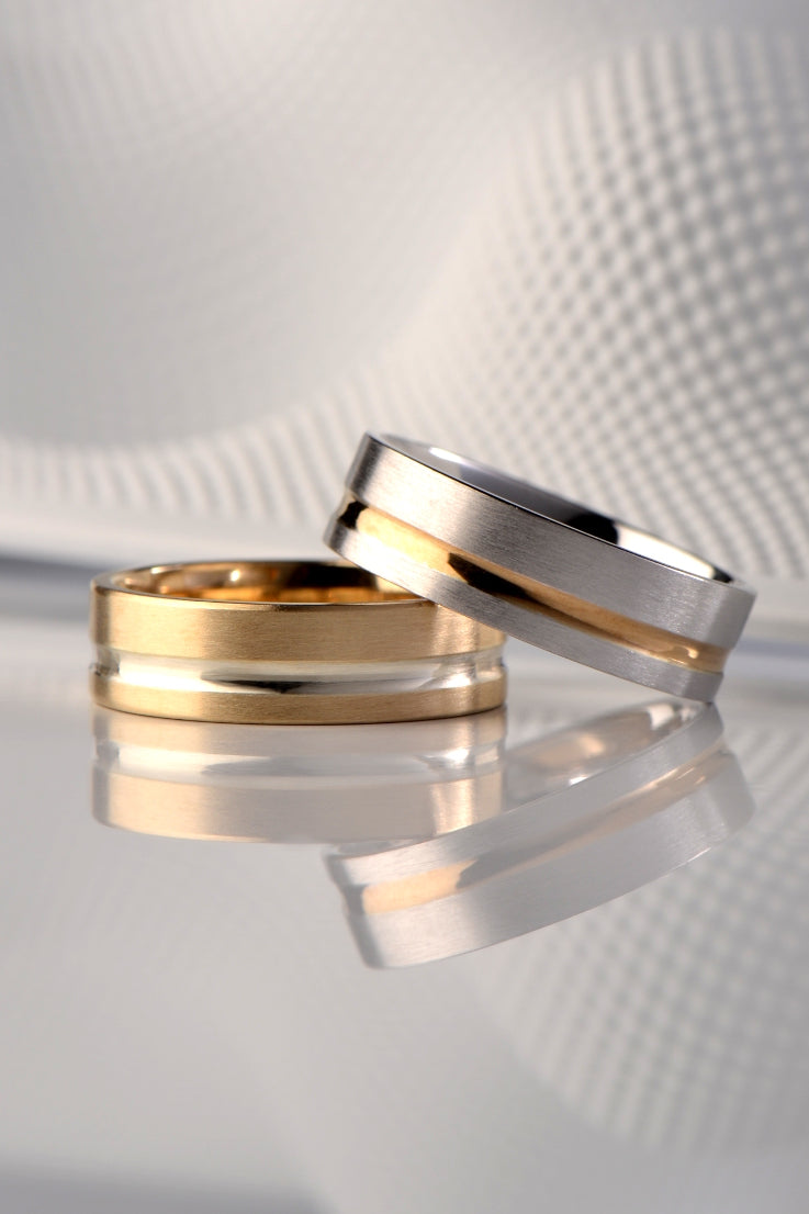 modern gents wedding rings that are stylish and can be customised with different colours of gold