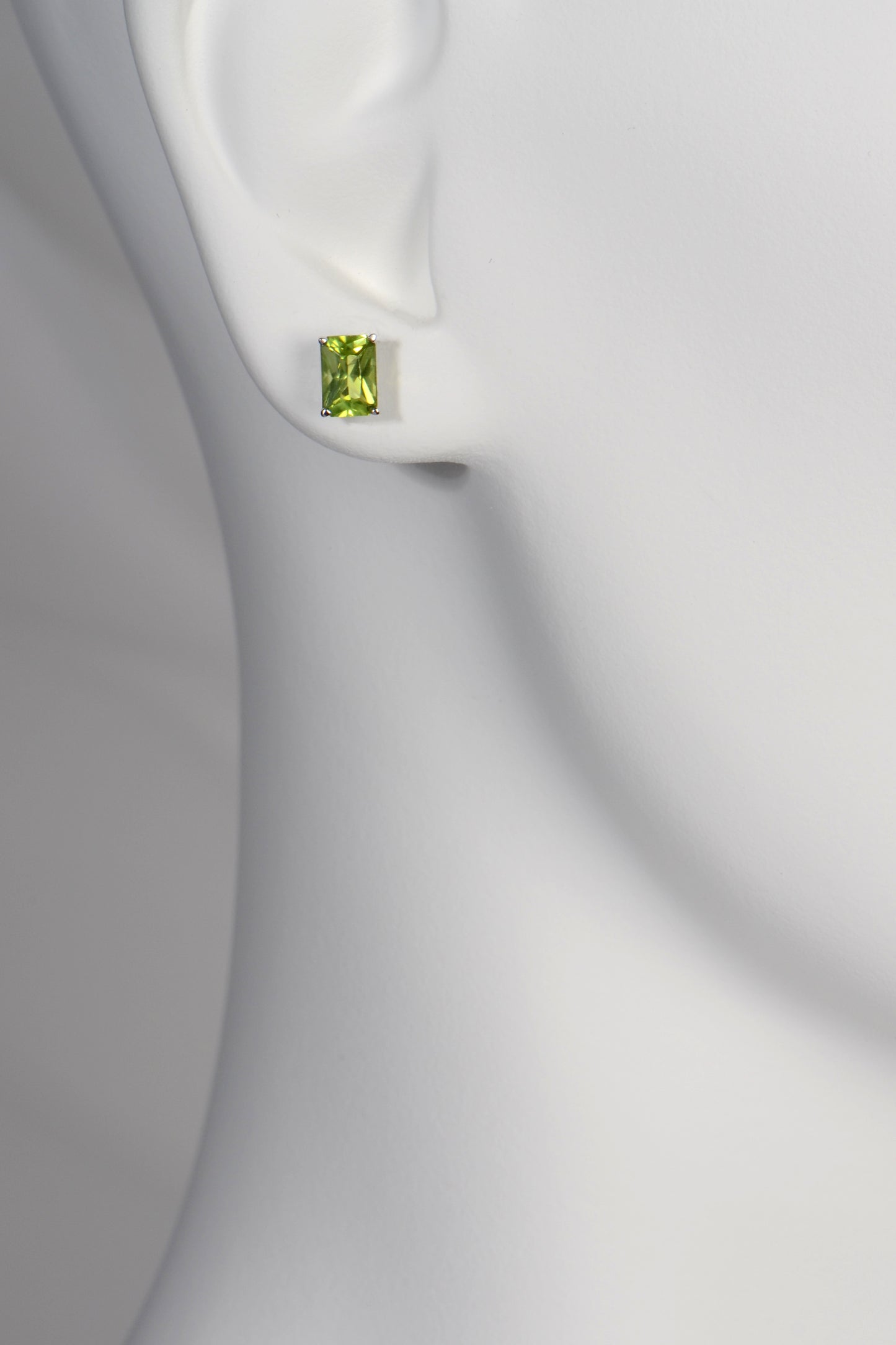 Radiant cut white gold peridot earrings