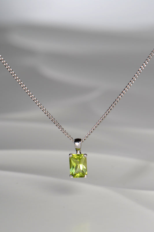 Radiant cut white gold peridot necklace