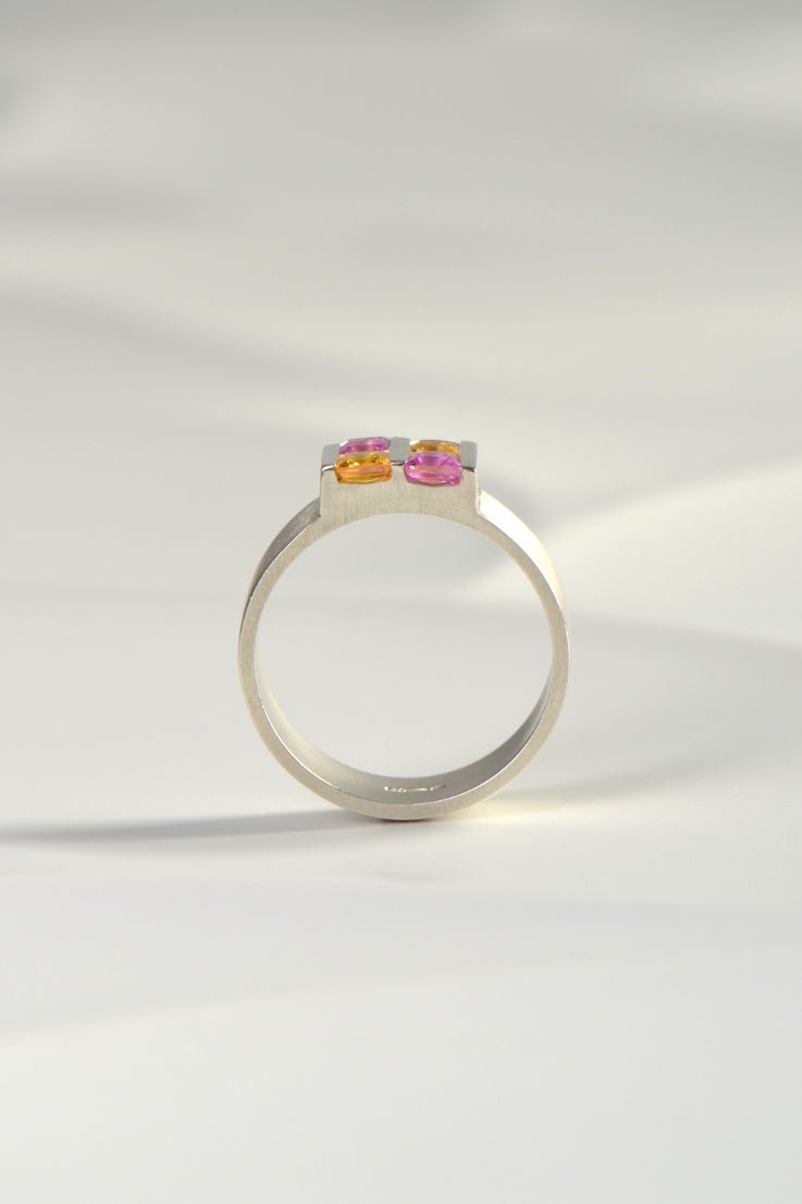 Battenberg Yellow & Pink Sapphire Ring - Ring Christine Sadler